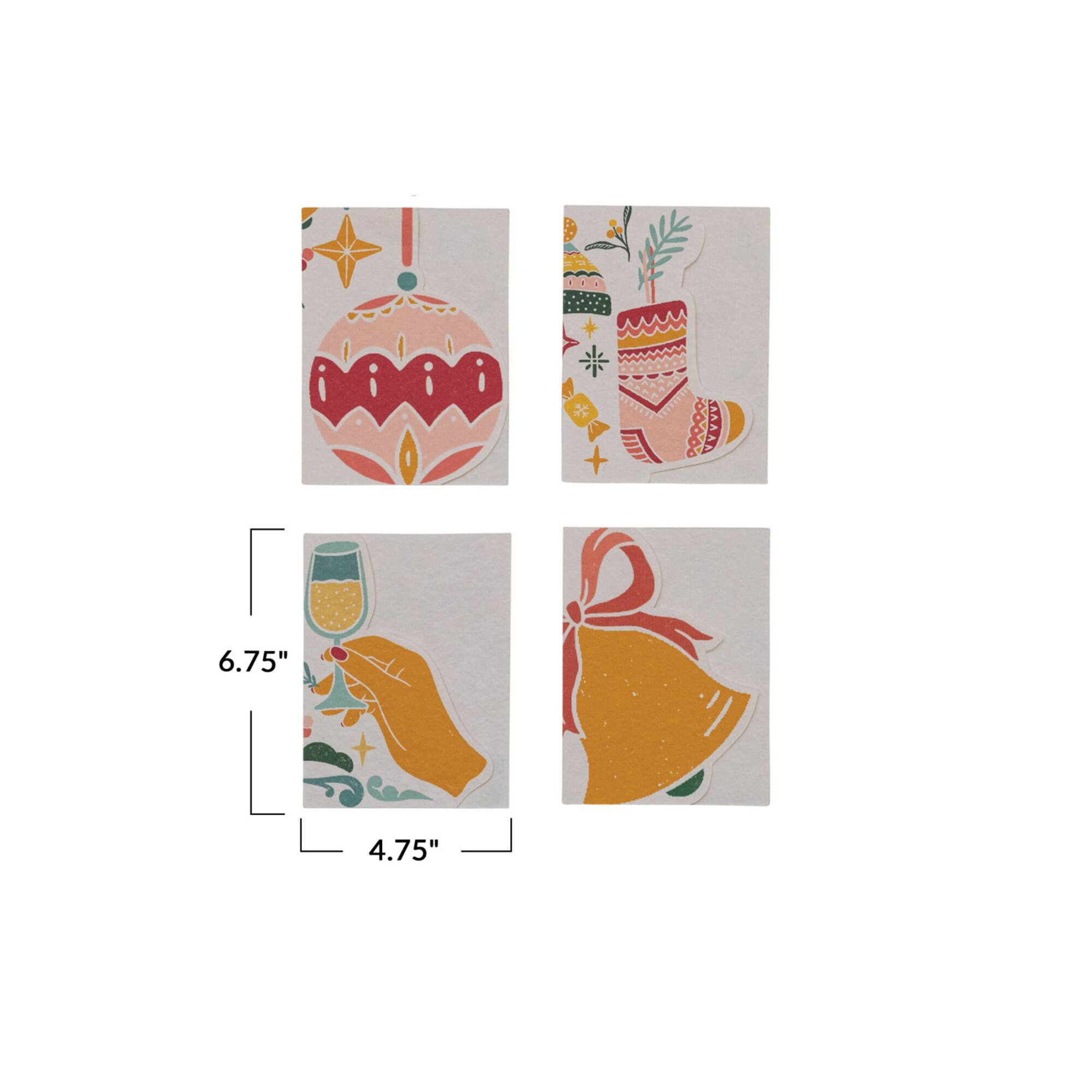 Hello Honey® Handmade Printed Recycled Paper Christmas Card Set with Holiday Icons